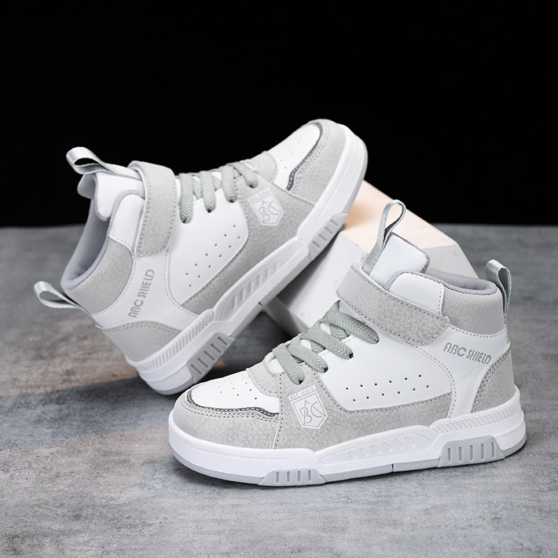 Boys' Shoes 2025 Autumn New Children's Leather Non-Slip Sneakers Versatile High-Top Sneakers for Older Children and Girls