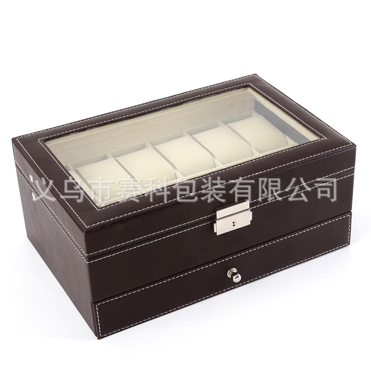 Picture of in stock wholesale double PU leather 12 bit watch jewelry storage box watch jewelry storage box watch box manufacturers