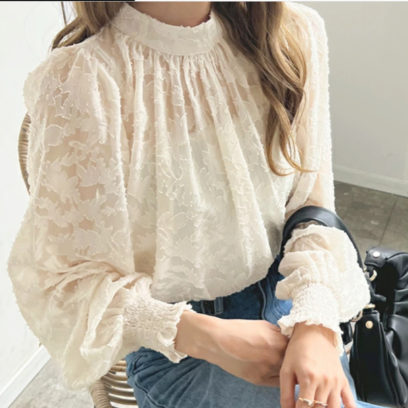 Picture of New Good Fabric 2024 Autumn Japanese Korean Beach Shirt Chiffon Shirt Lace Top Sun-protective Shirt Air-conditioning Shirt
