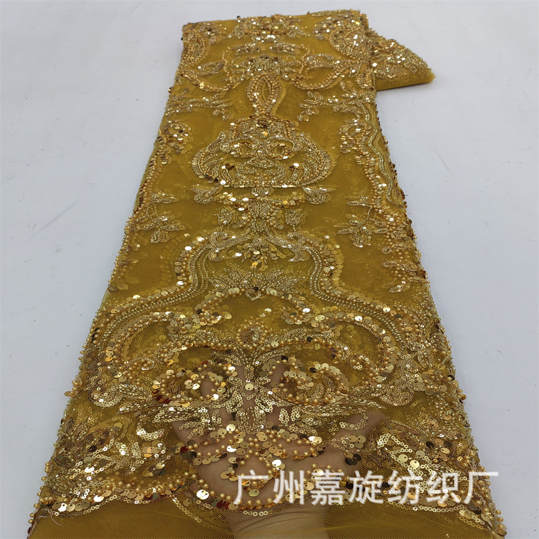 European and American court style dress wedding dress beaded large flower fabric heavy-duty bead tube sequins lace beaded
