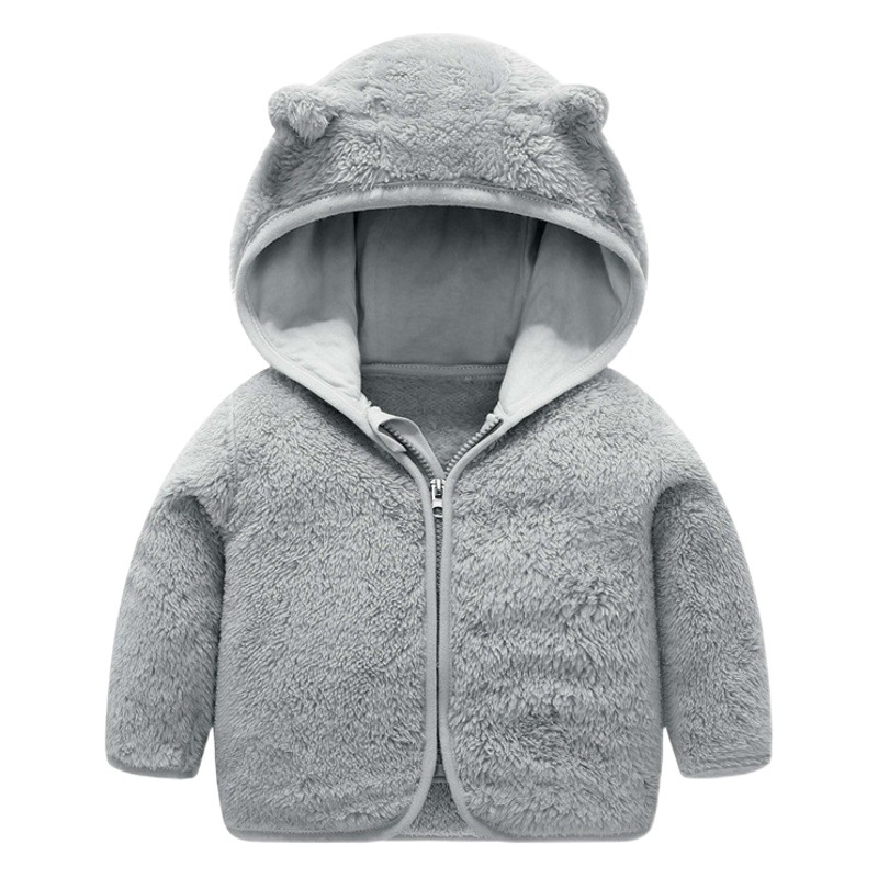 Picture of Baby Flannel Hooded Bear Top for Early Spring, Autumn, and Winter, Korean Version, Unisex, Fleece-Lined, Warm and Comfortable, Versatile Jacket