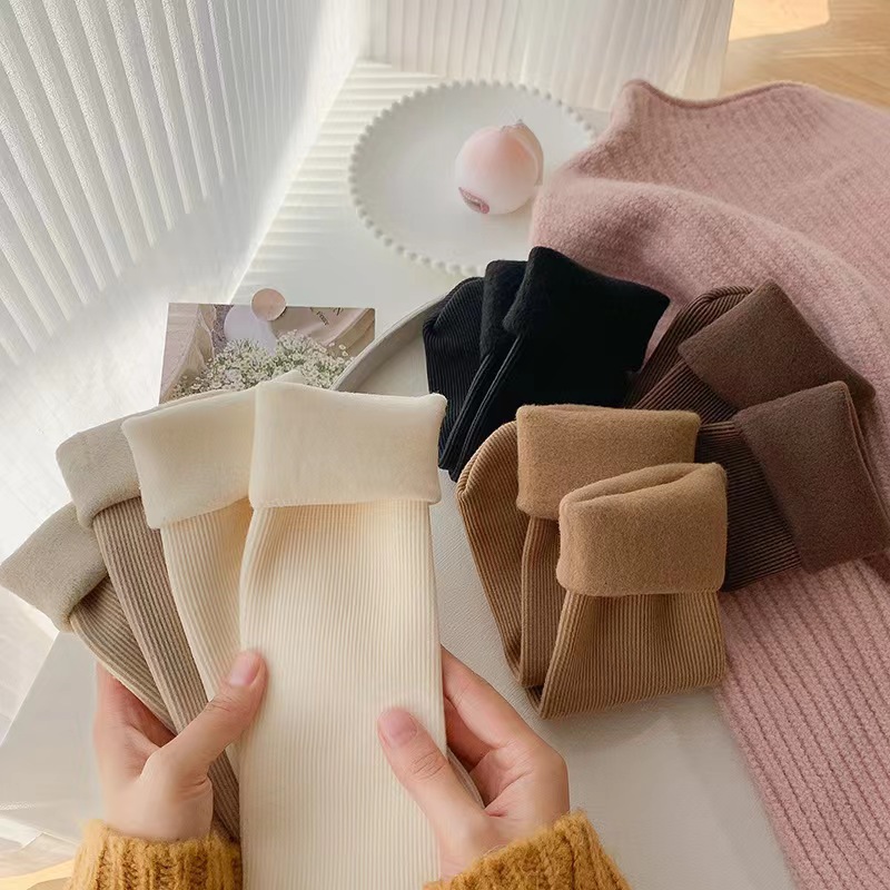 Picture of Socks Women's Autumn and Winter Mid-size Socks Solid Color Cotton Socks fleece-lined Thickened Warm Snow Socks Sleep Socks Floor Socks Zhuji