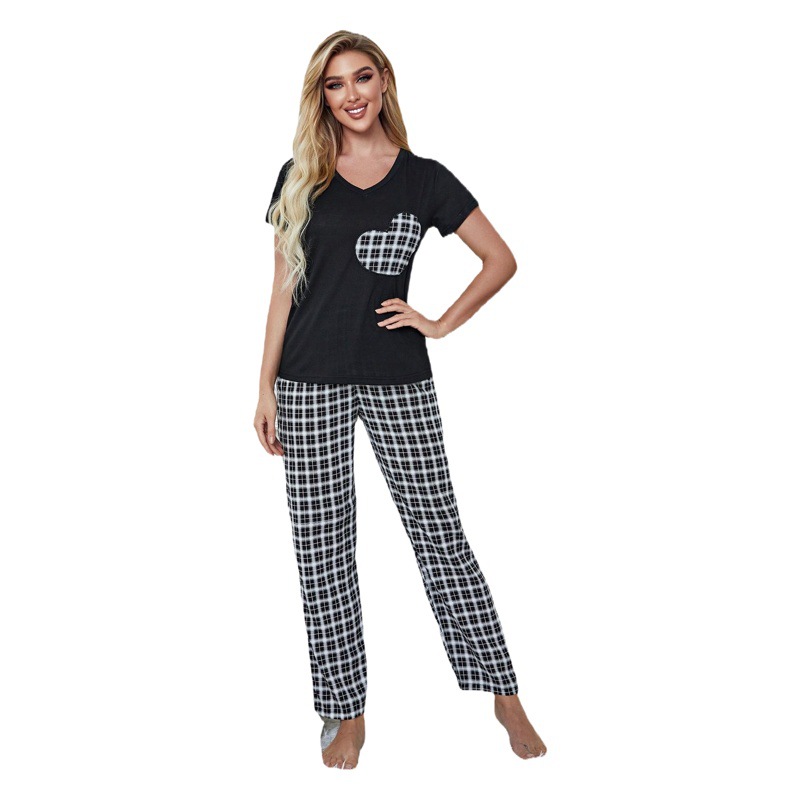 Foreign Trade Cross-Border European and American Home Clothes Spring and Summer Heart-Shaped Printed Short-Sleeved Pajamas and Pants Suits Wildberries