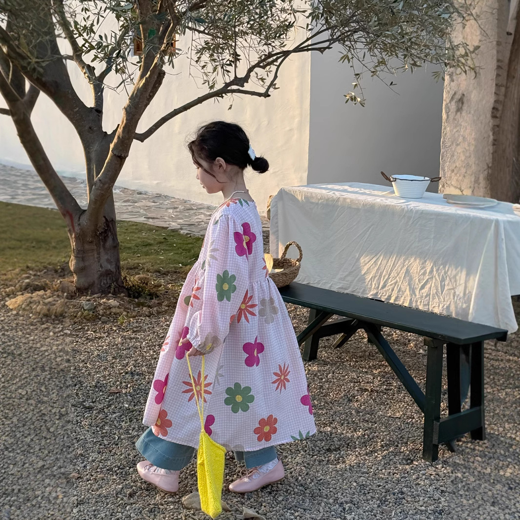Children's Skirt 2025 Spring Baby Girl Korean Version Full Color Flower Dress Children's Casual Loose Princess Long Skirt
