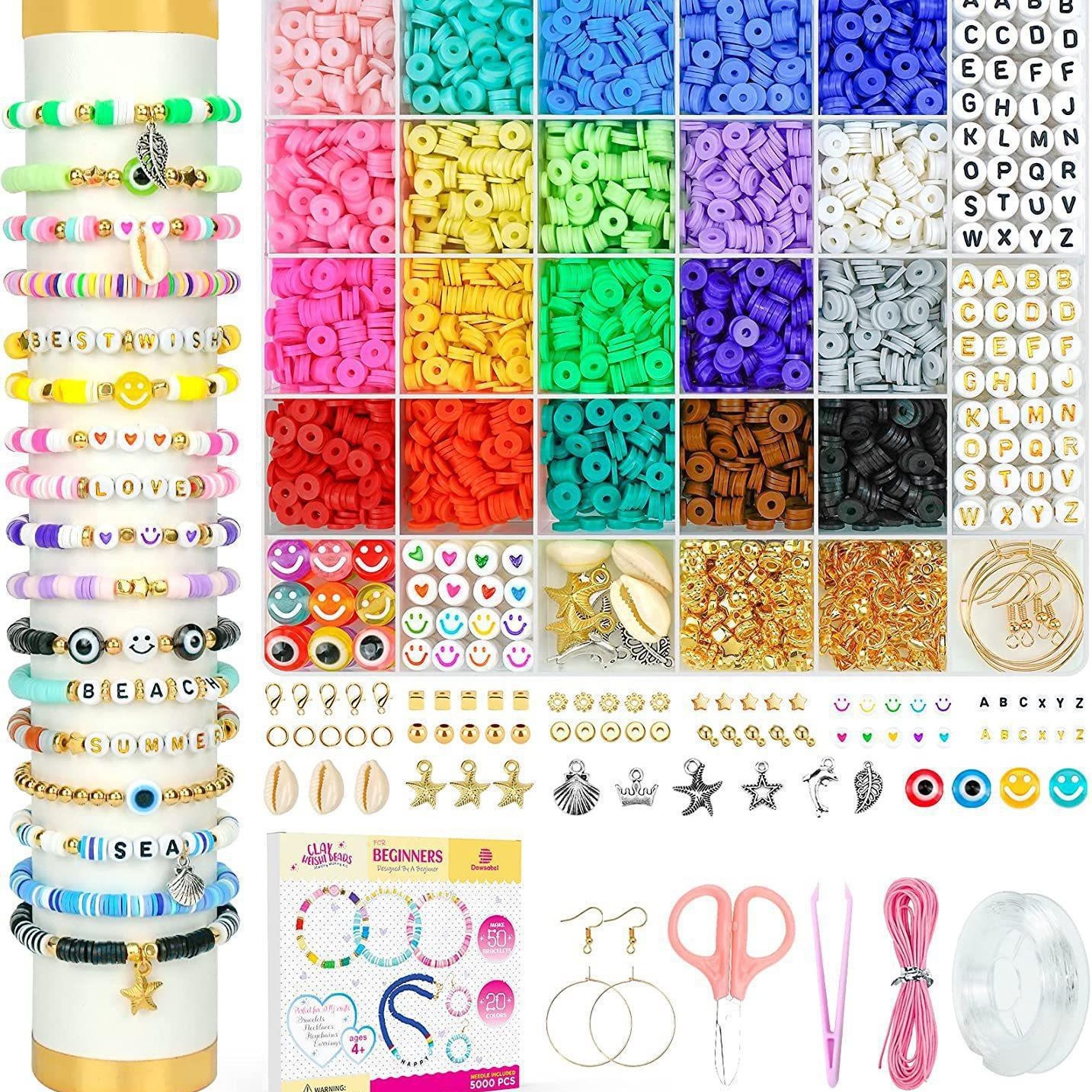 Soft Clay Soft Clay Pieces Millet Beads Letter Beads Loose Beads Spacer Beads Elastic Cord DIY Handmade Set Bead String Jewelry
