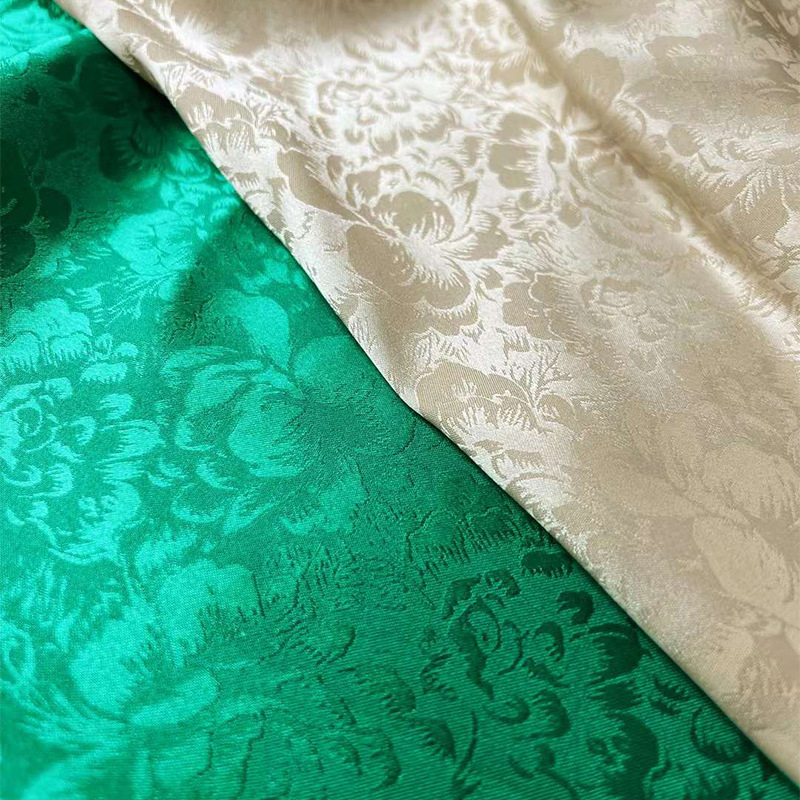 New Chinese Style National Fashion Peony Flower Dark Pattern Satin Jacquard Fabric Silk-like Cheongsam Shirt Slip Skirt Fabric