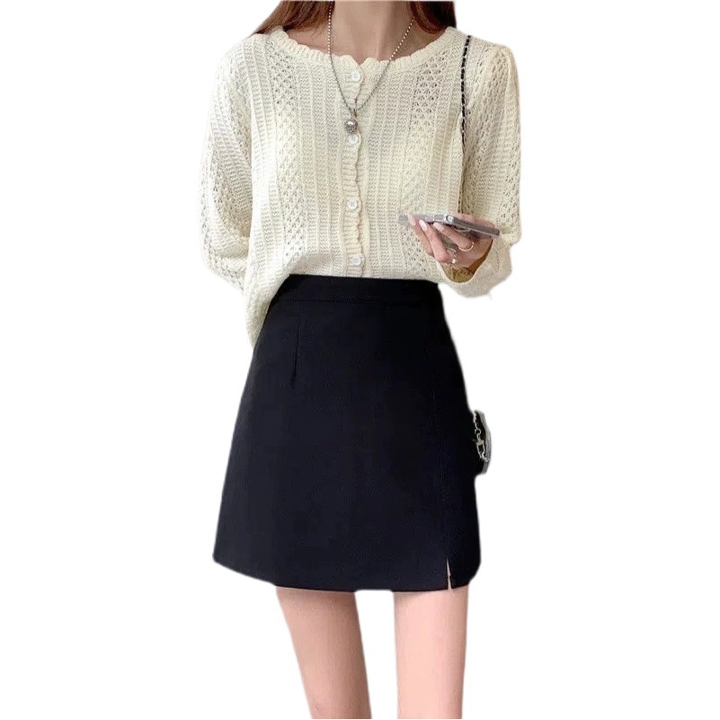 Autumn and Winter high waist split skirt side open suit fabric draping hip skirt A- Line skirt short skirt small