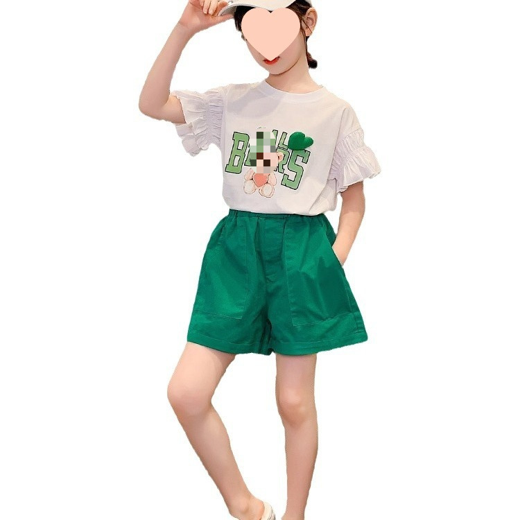 Picture of Girls' Korean-style 2024 Summer New Sports Suit Children's Western-style Cartoon Top Fashionable Shorts Two-piece Set