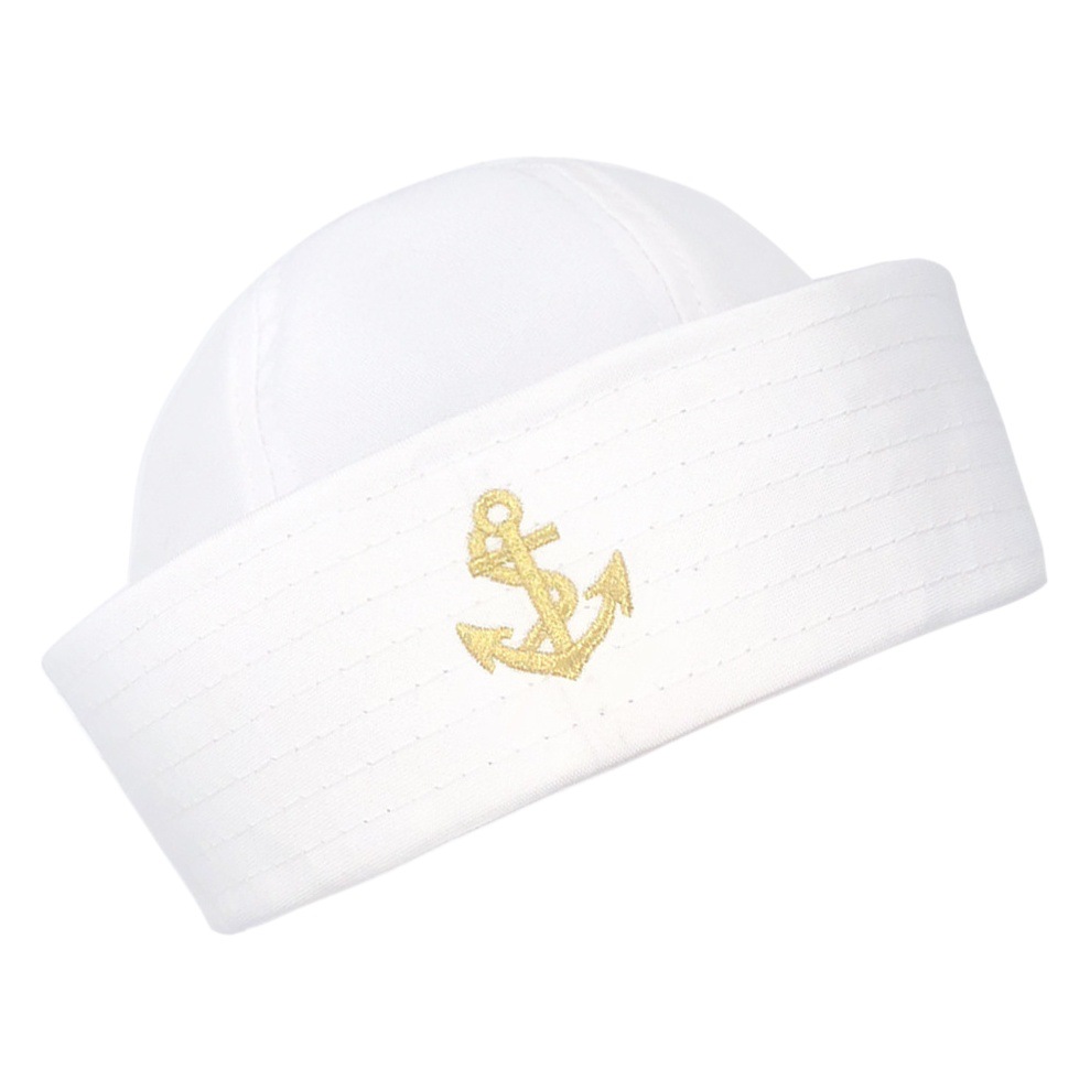 European and American Foreign Trade Sailor Hat Halloween White Hat Captain Sailor Hat Round Top Six-Panel Hat Rolled Brim Melon Cap