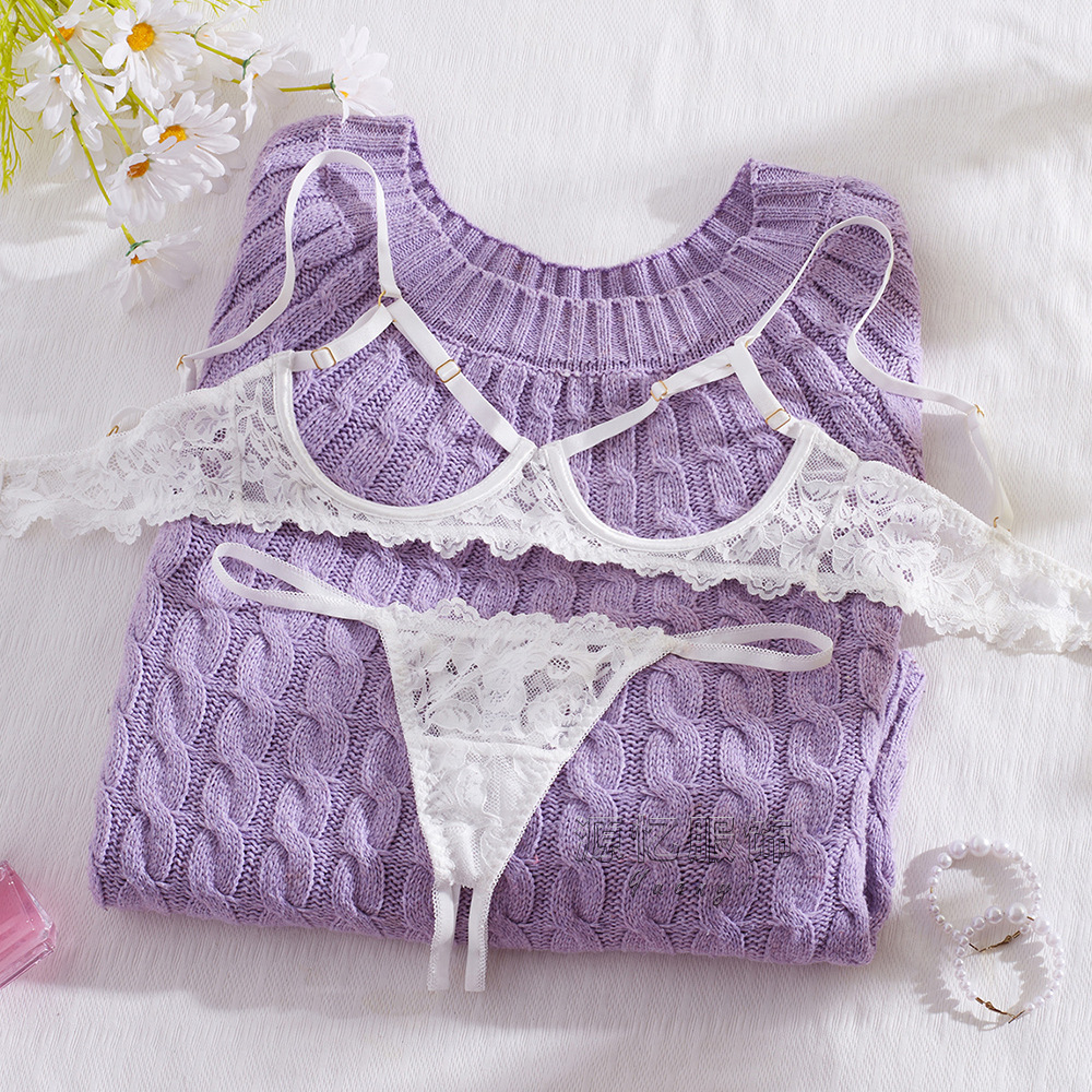 Europe and the United States sexy sexy underwear pure wind white lace sexy clothes temptation open crotch underwear two-piece wholesale