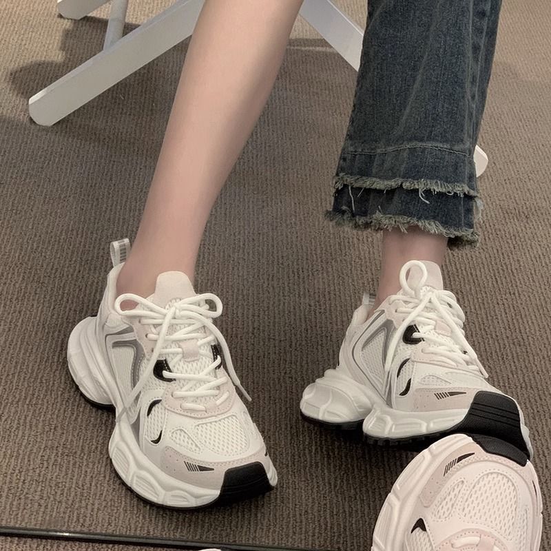 2023 New Korean Style Fashion Casual Sneakers Women's All-match Thick-soled Torre Shoes Breathable Single-layer Shoes with Round Toe