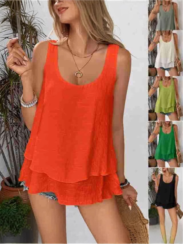 Amazon 2025 Summer New Style Tank Top European and American Cross-Border Strapless Sleeveless Double-Layer Ruffled T-Shirt Women's Top