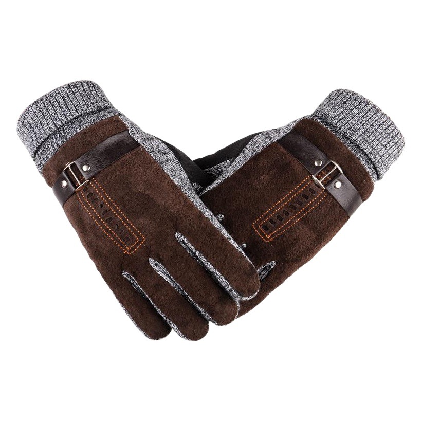 Gloves Men's Winter Riding Pigskin Gloves Warm Motorcycle Thickened fleece-lined Cycling Student Cold-proof Cotton Gloves