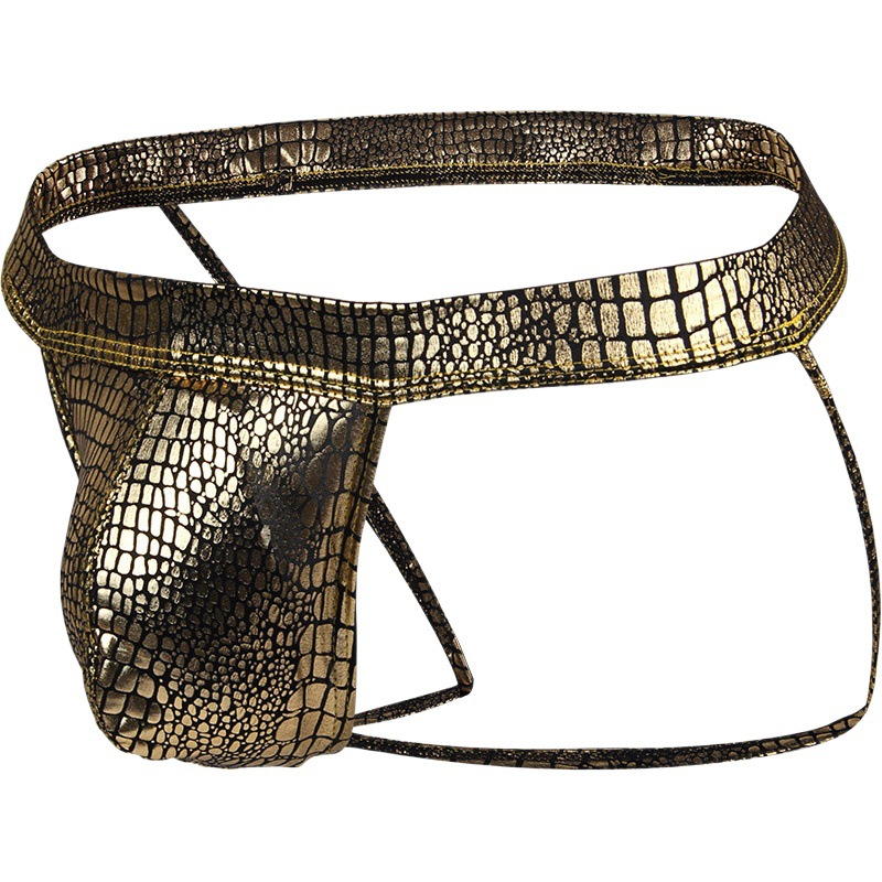 PINKY SENSON men's sexy double thong low waist polyester serpentine fabric large bag hollow briefs