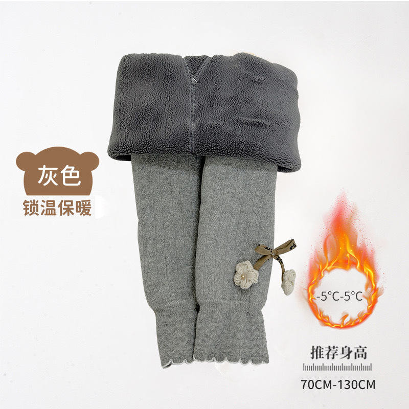 Picture of Fleece-lined girls' leggings autumn and winter high waist baby pants thickened cropped socks children's leggings outer wear warm