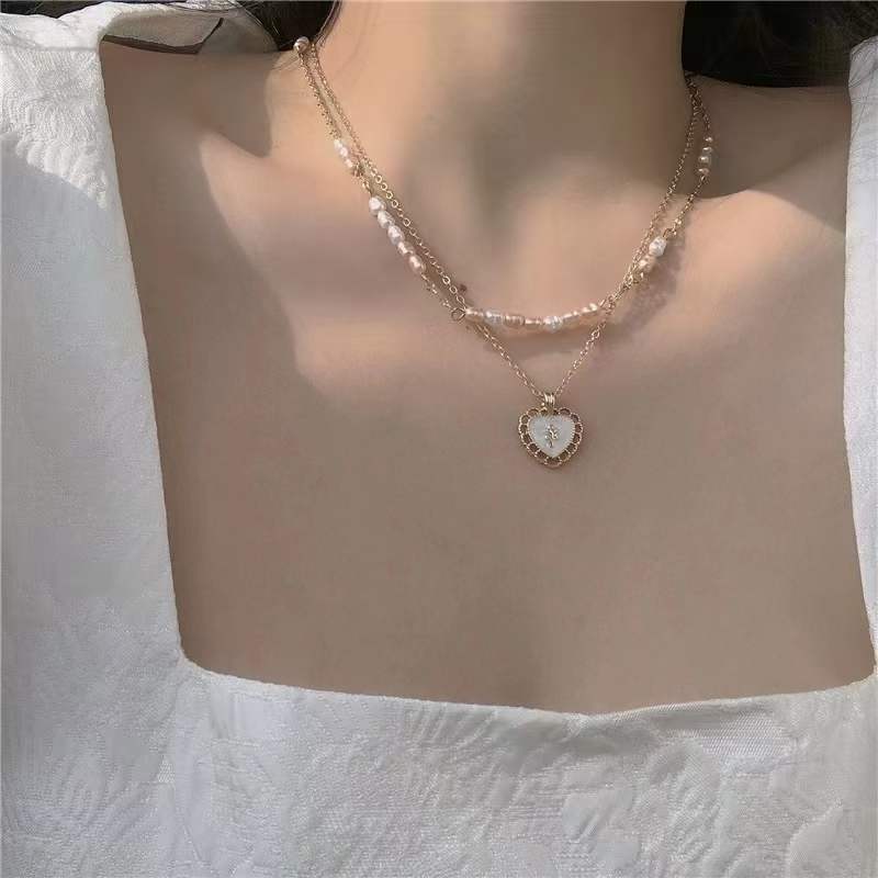 Freshwater pearl necklace lovely double-layer stacked necklace 2023 new women's South Korea elegant clavicle chain