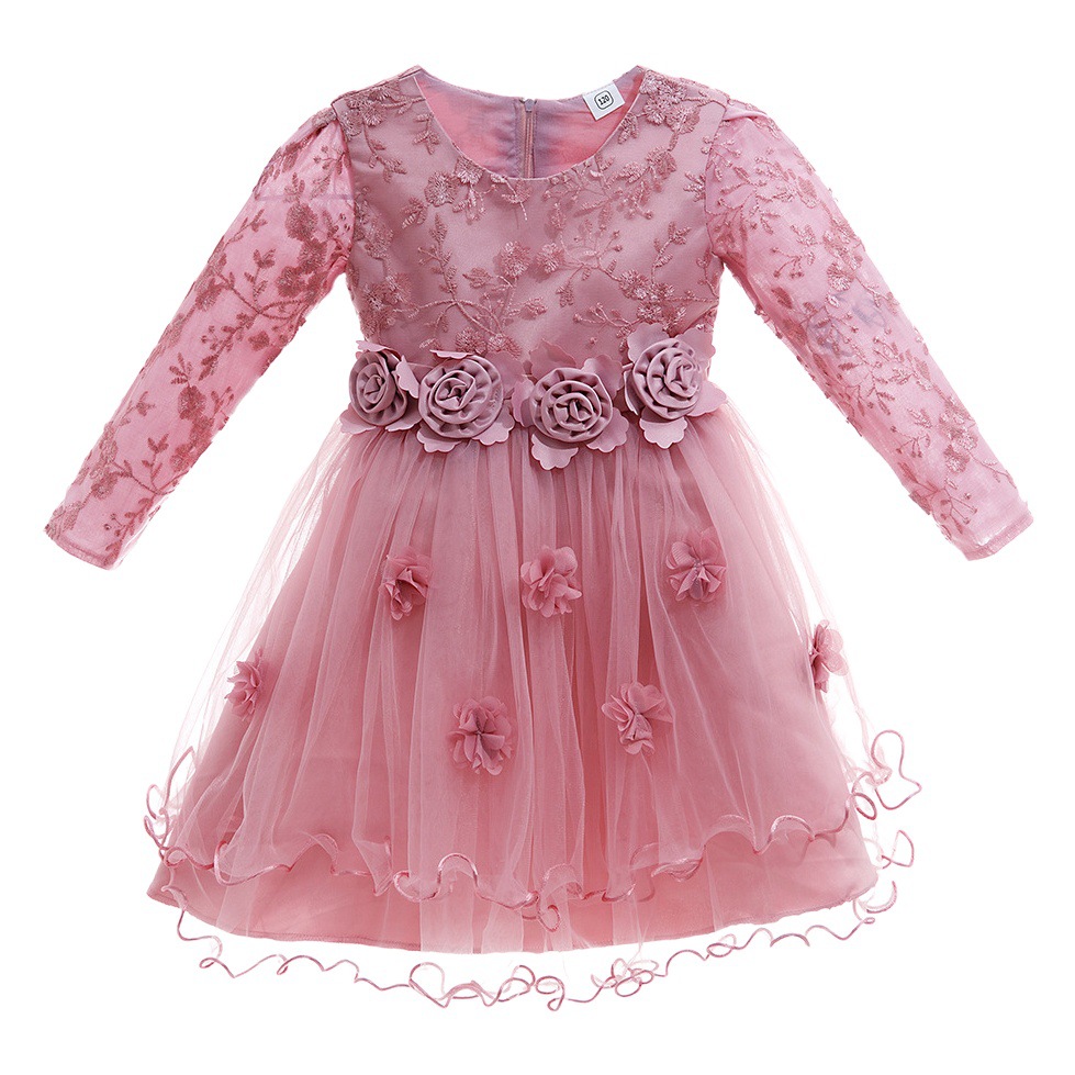 Cross-border Flower Girl's Dress Long-sleeved Girl's Princess Dress Poncho Dress Children's dress Wedding Dress Host Performance Dress