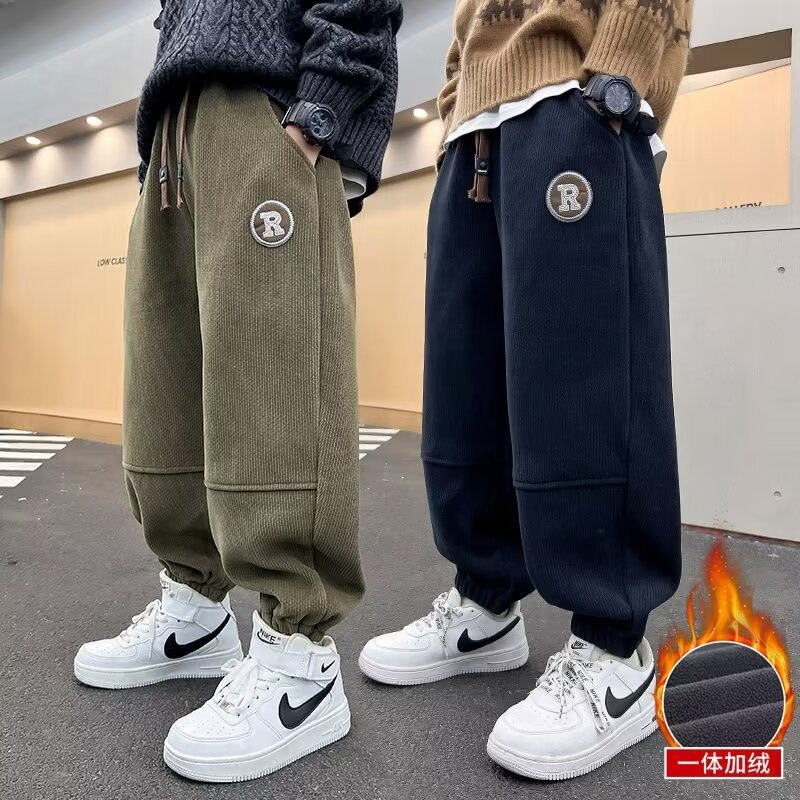 Boys' Winter Casual Pants 2023 New Long Pants Winter Fleece Thickened Stylish for Older Children Autumn and Winter Cool Trendy