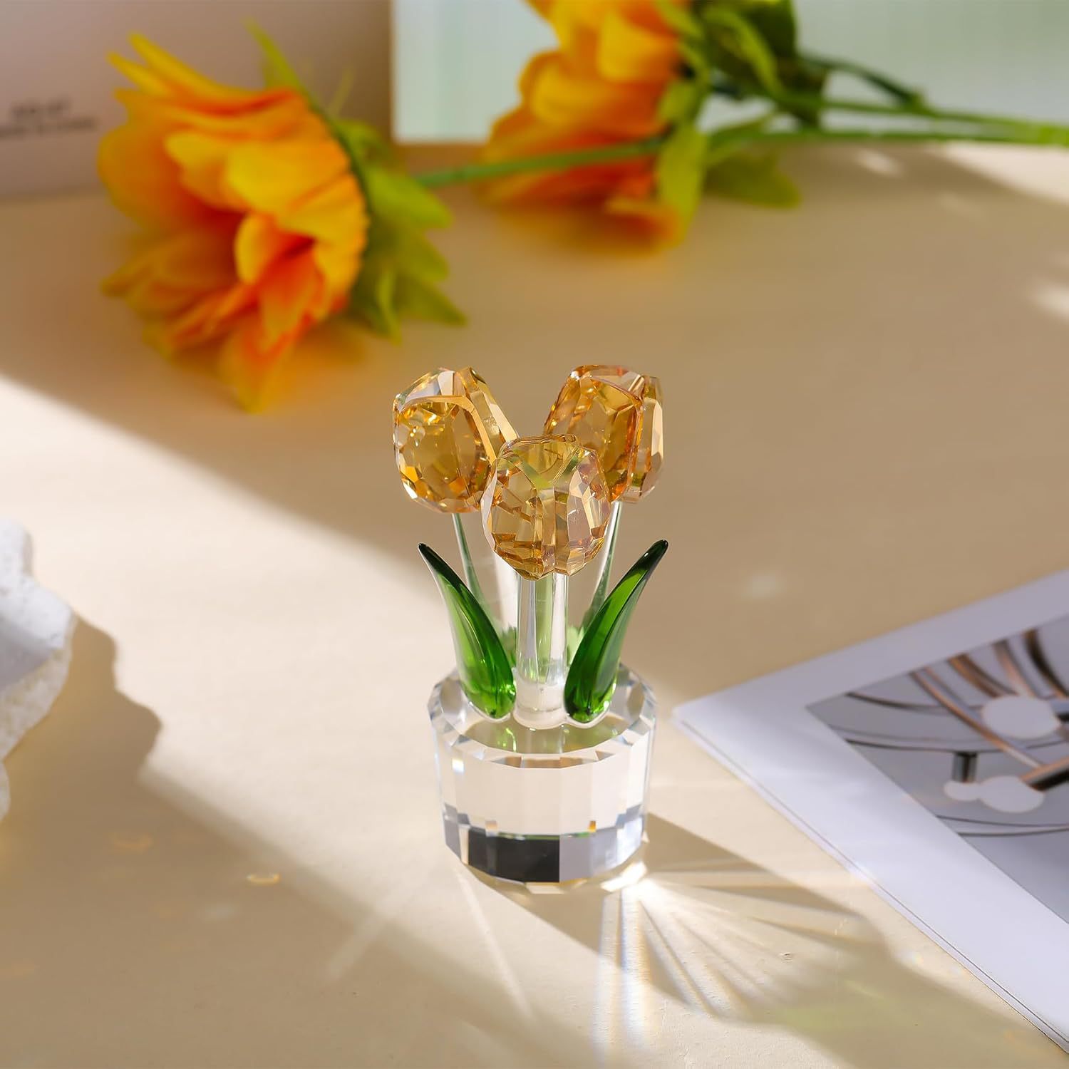 Picture of Cross-Border Best-Selling Tulip Crystal Crafts Ornaments Manufacturers Wholesale Home Living Room Desktop Flower Decoration