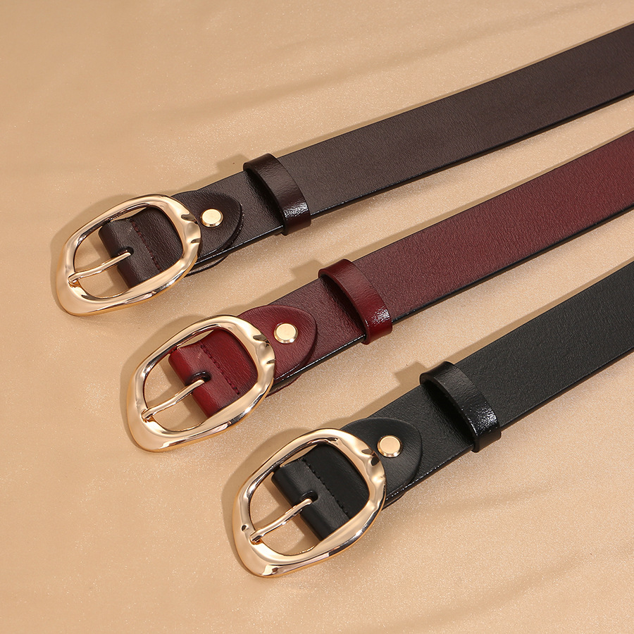 New Retro Distressed Genuine Leather Belt with Irregular Gold Buckle, Versatile Decorative Jeans and Trousers Cowhide Belt for Women