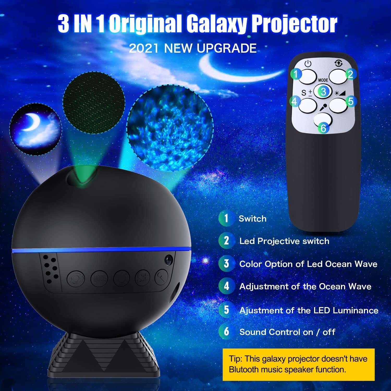 Picture of Bolang LED Starlight Projector USB Night Light Voice Control Laser Laser Light All over the Sky Star Mercury Flame Starry Top