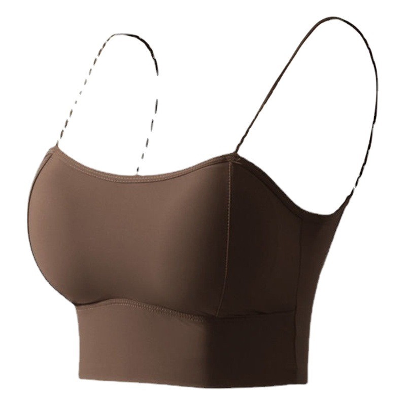 Ice silk seamless beautiful back underwear thick coaster small chest big camisole women's bottoming tube top summer