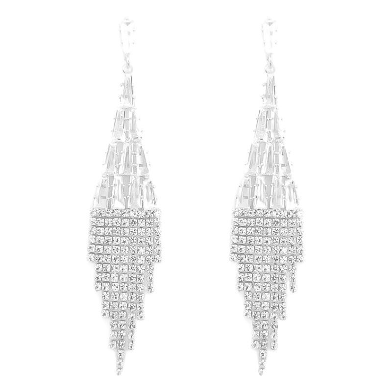 South Korea Long Tassel Earrings 2025 New Fashionable Temperament High-level Atmospheric Full Diamond Face Skinny Internet Celebrity Earrings