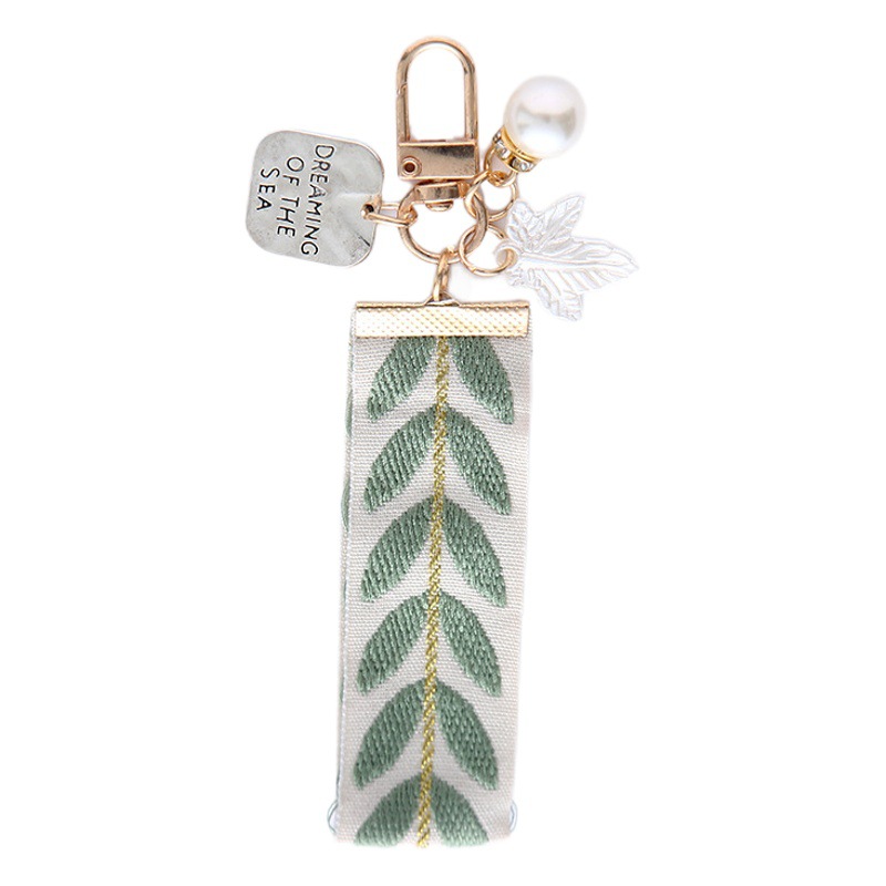New Style Small Fresh Ribbon Alloy Keychain Pendant Creative Striped Cloth with Pearl Love Accessories Bag Decoration