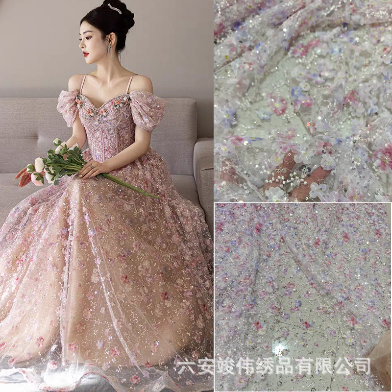 Heavy Fashion Fabric Beaded Sequins Embroidered Lace Fabric Wedding Accessories Dress dress Cheongsam Fabric