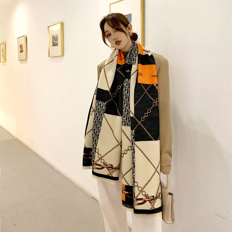 Picture of 2024 New Fashionable Big-Name Versatile Orange High-End Wool Cashmere Shawl Scarf for Women Winter Dual Use