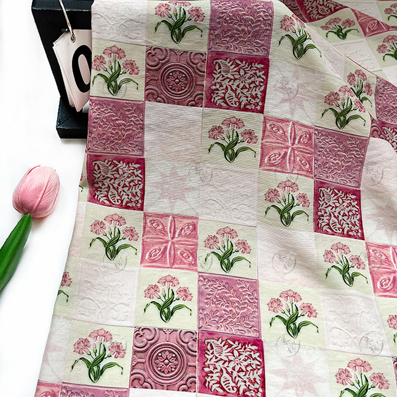 Pink pattern new Chinese style cheongsam dress top, Hanfu fabric, digital printed fabric, brocade cotton fabric