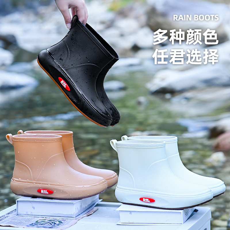 British Short Rain Shoes Women's New Rubber Shoes fleece-lined Non-slip Rain Boots Thick Bottom Water Boots Women's Waterproof Shoes