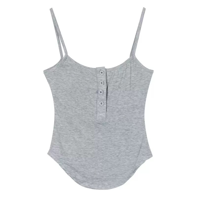 Picture of Irregular Pure Desire Style Beautiful Back Women's Summer Vest Sling Sleeveless Outer Wear Top Button Slim-fit Design Sense