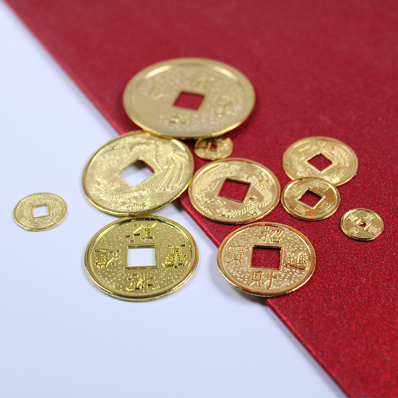 Picture of Fortune tree Crafts accessories copper coins/alloy copper coins 2.0cm Golden Lucky Dragon and Phoenix copper coins epoxy accessories