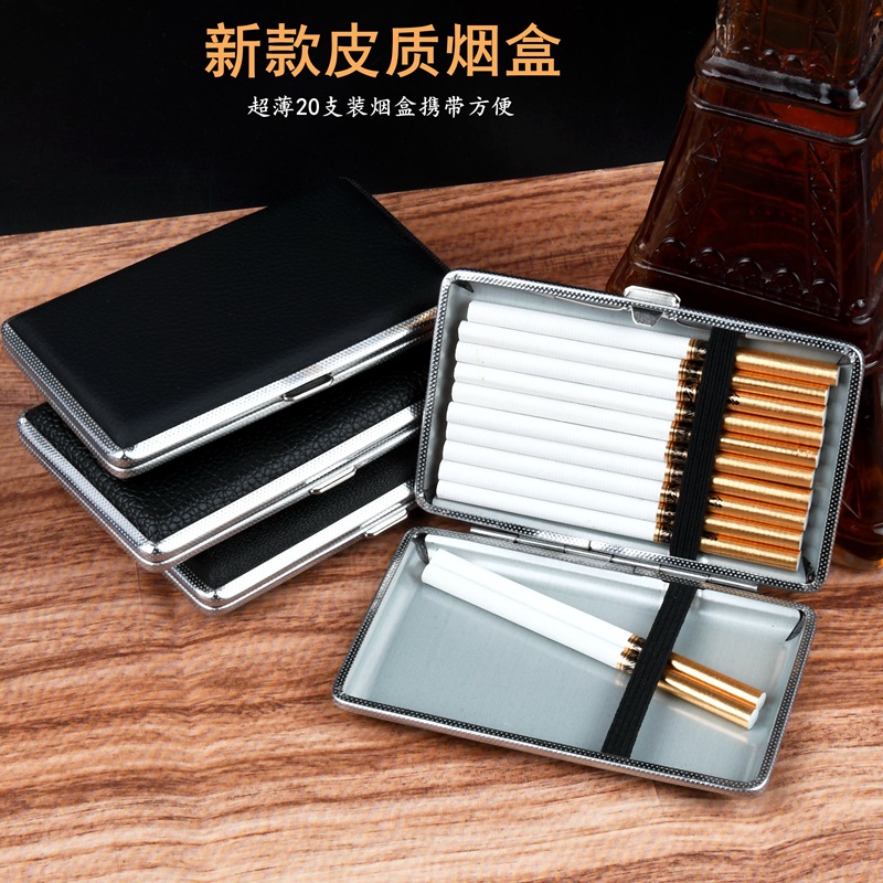 5.5 Thin 100mm Metal Leather Cigarette Case Men's Iron Cigarette Clip Anti-pressure and Moisture-proof Portable Extended Rectangular