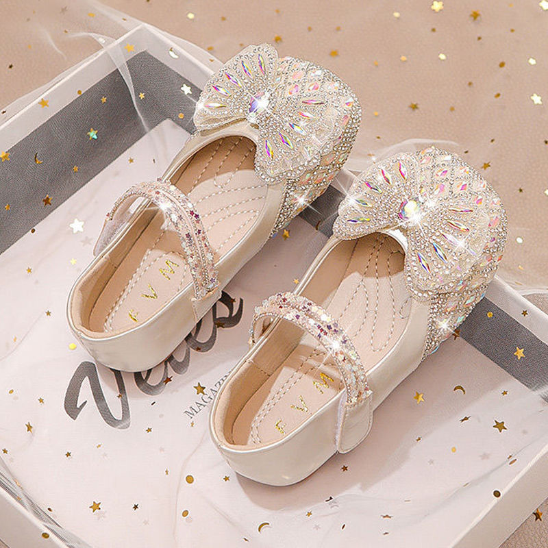 Girls' Shoes Princess Shoes 2024 Spring and Autumn New Children's Small Leather Shoes Autumn Baby Crystal Shiny Rhinestone Single Shoes