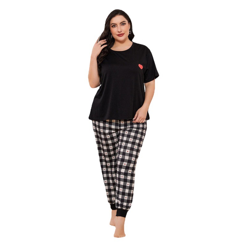 Foreign trade European and American plus size pajamas women's chubby girl plus size 5XL Spring short-sleeved trousers home wear suit
