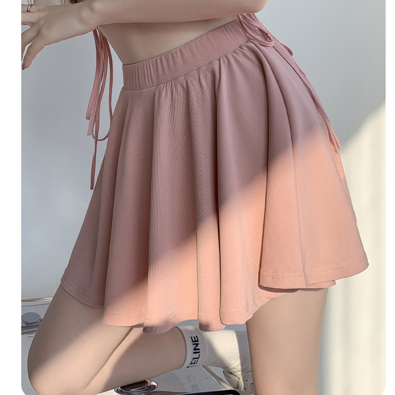 Pleated skirt women's summer 2024 New High waist slimming skirt solid color versatile belly covering thin skirt