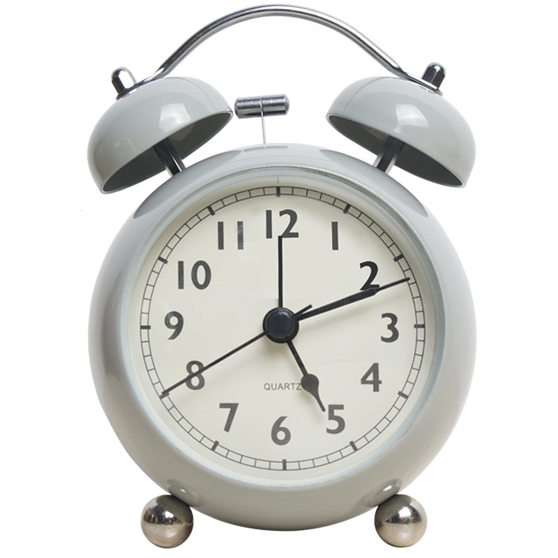 Picture of European-style retro pointer desk clock metal creative bell alarm clock desktop mute student night light quartz desk clock