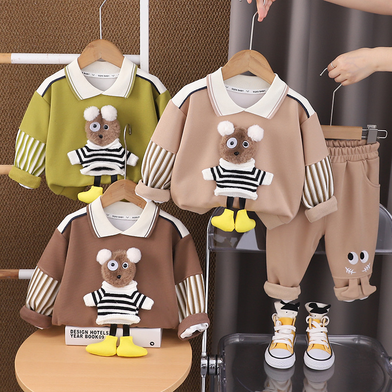Baby Autumn suit Boys New Children's Spring and Autumn Western Style Autumn Three-dimensional Bear Casual Two-piece Direct Selling