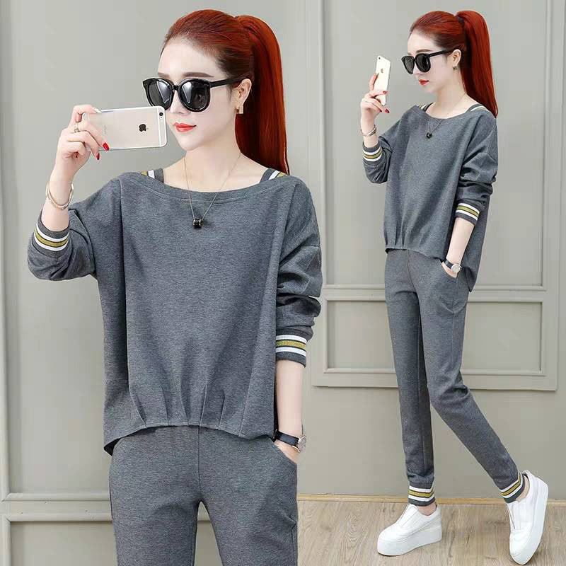 Spring and Summer Large Size Women's Fashionable New Autumn Casual Sports Suit Western Style Loose Slimming Trousers Two-piece Set