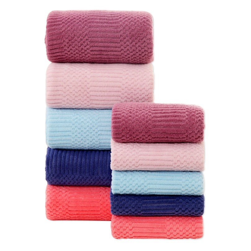 Thickened Coral Fleece Towel Bath Towel Solid Color Soft Absorbent Adult Beach Towel Set