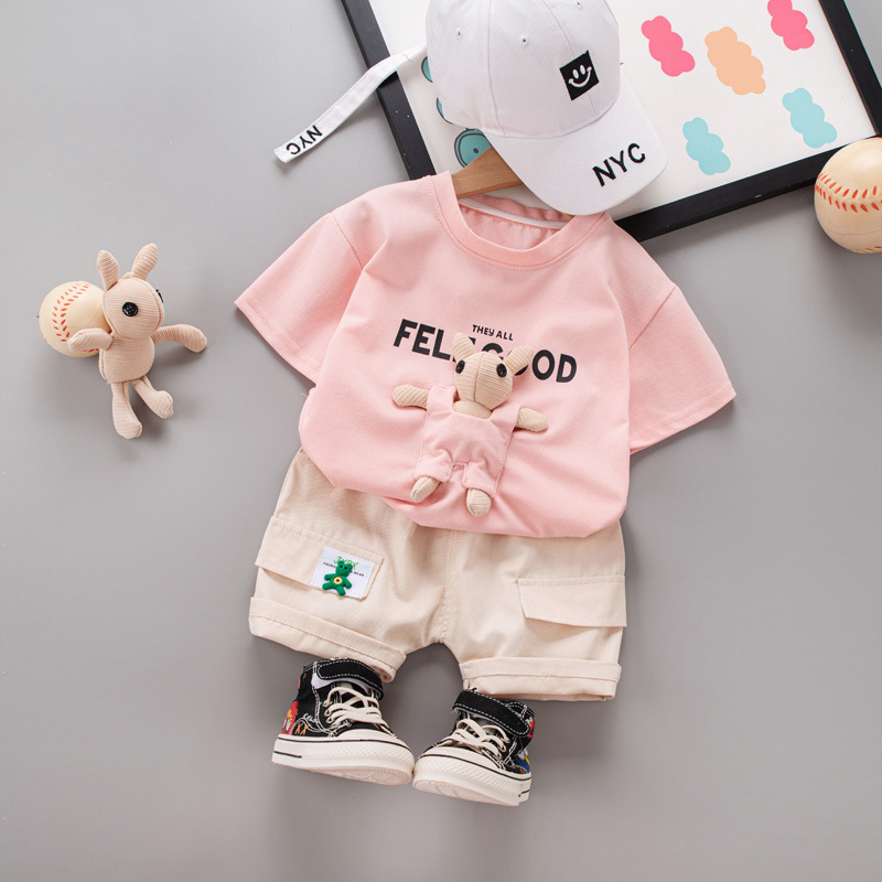 Picture of New summer clothes children's western style three-dimensional Rabbit short sleeve fashion brand thin two-piece suit boys and girls summer short sleeve suit
