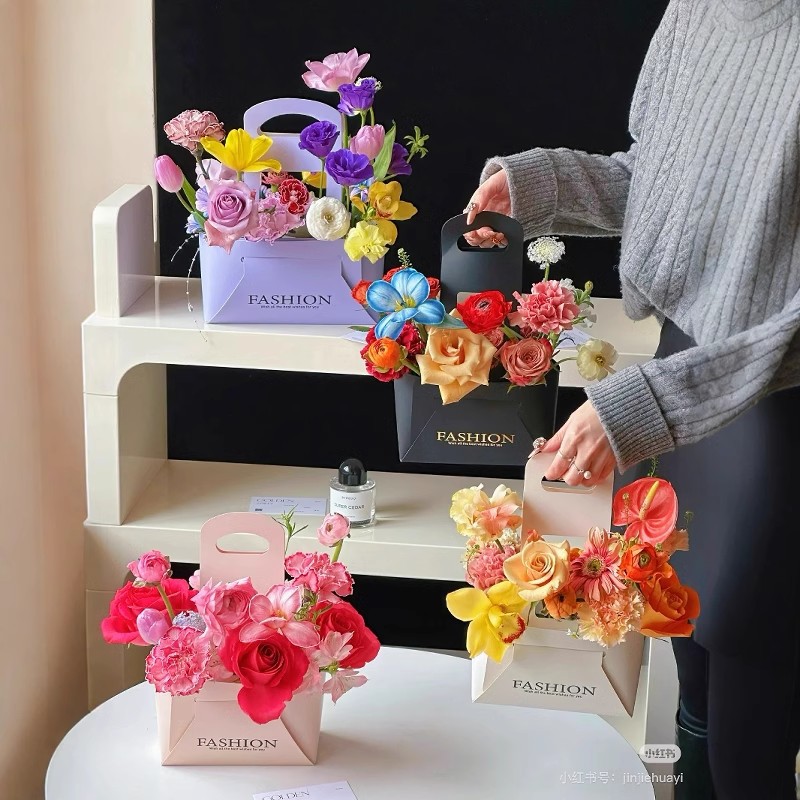 Portable flower box Christmas flower bag floral gift bag cross-border supply portable flower basket paper flower bag