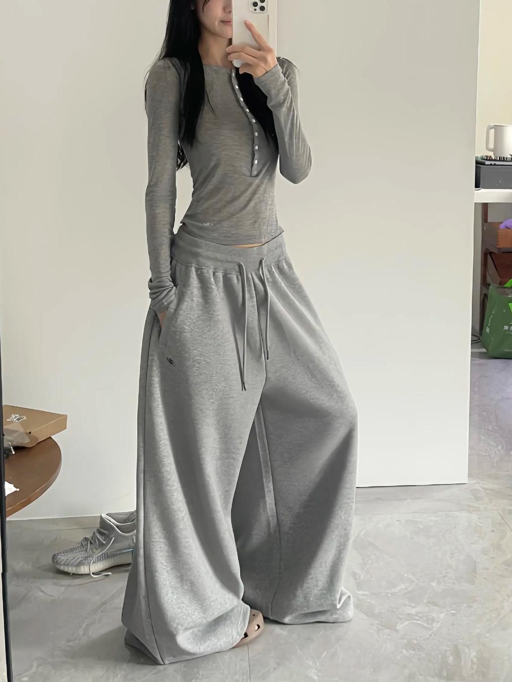 American daily sports casual pants, women's spring and autumn loose sweatpants, wide-leg trousers, drape, floor-length loose long pants