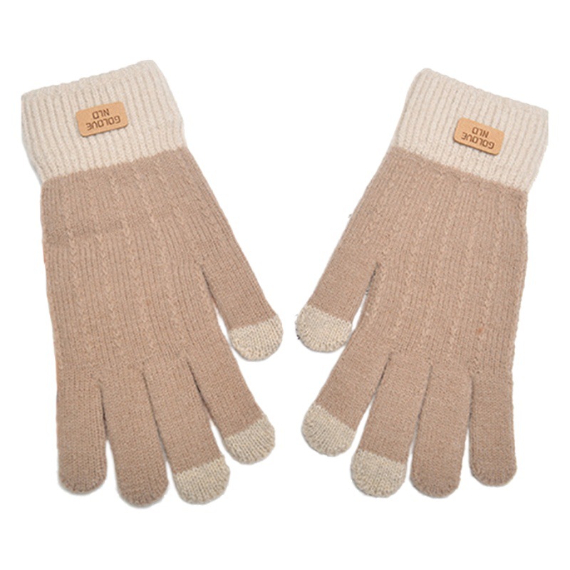 Alpaca Hose Gloves Women's Winter Knitted Touch Screen Full Finger Warm Thickened Velvet Couple's Gloves Men's Korean Style Cycling Gloves