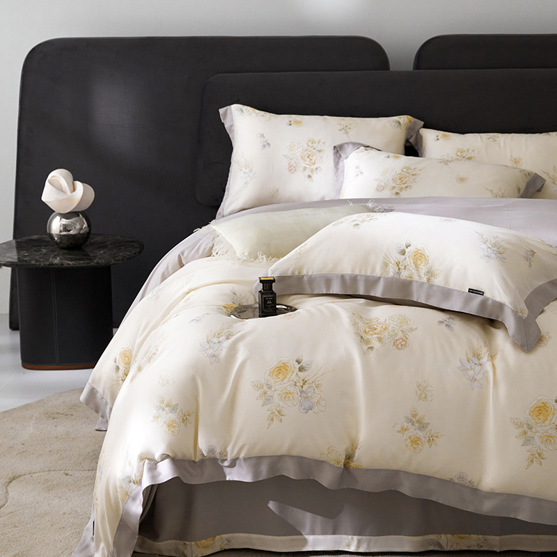 Picture of Summer Class A Maternal and Infant Grade Lyocell Tens Four-Piece Light Luxury Ice Silk Naked Sleeping Cool Quilt Cover Bed Sheet 1.8 Bedding