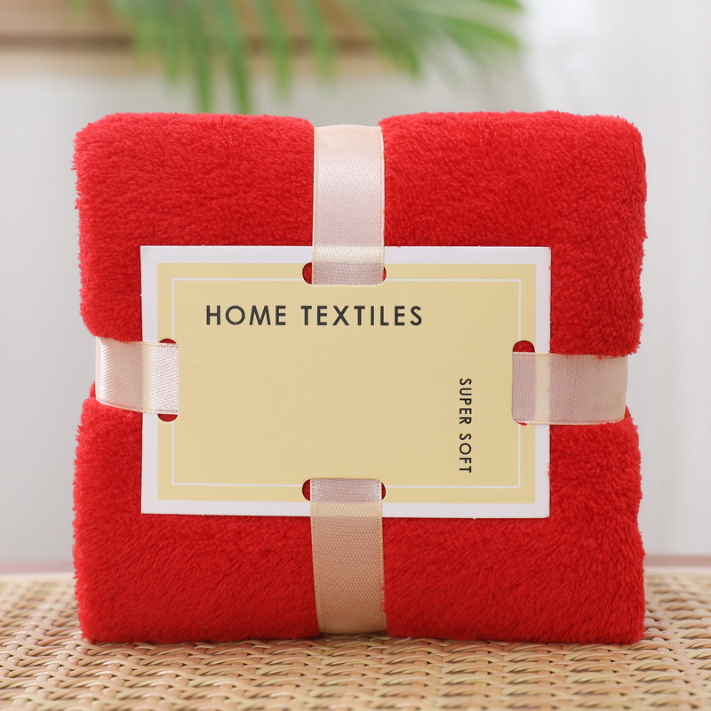 Picture of Wedding gift coral fleece absorbent towel 35*75 tie card wine red joy square towel hand gift