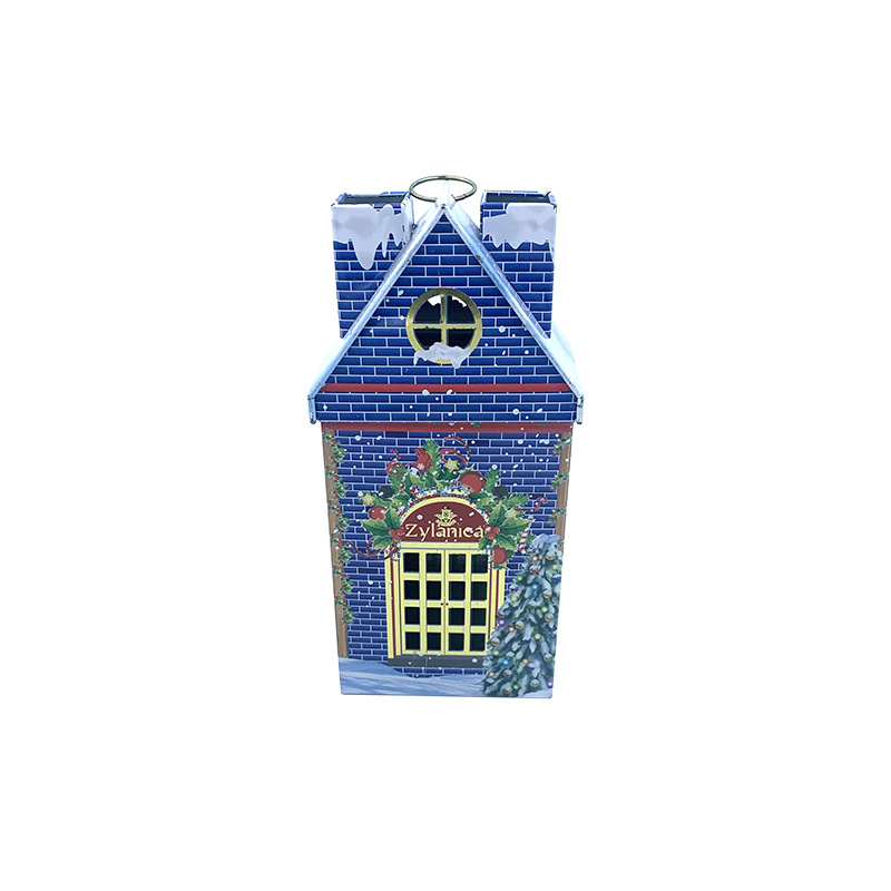Picture of Christmas house shape tinplate box custom foreign trade export deposit iron can special-shaped iron box