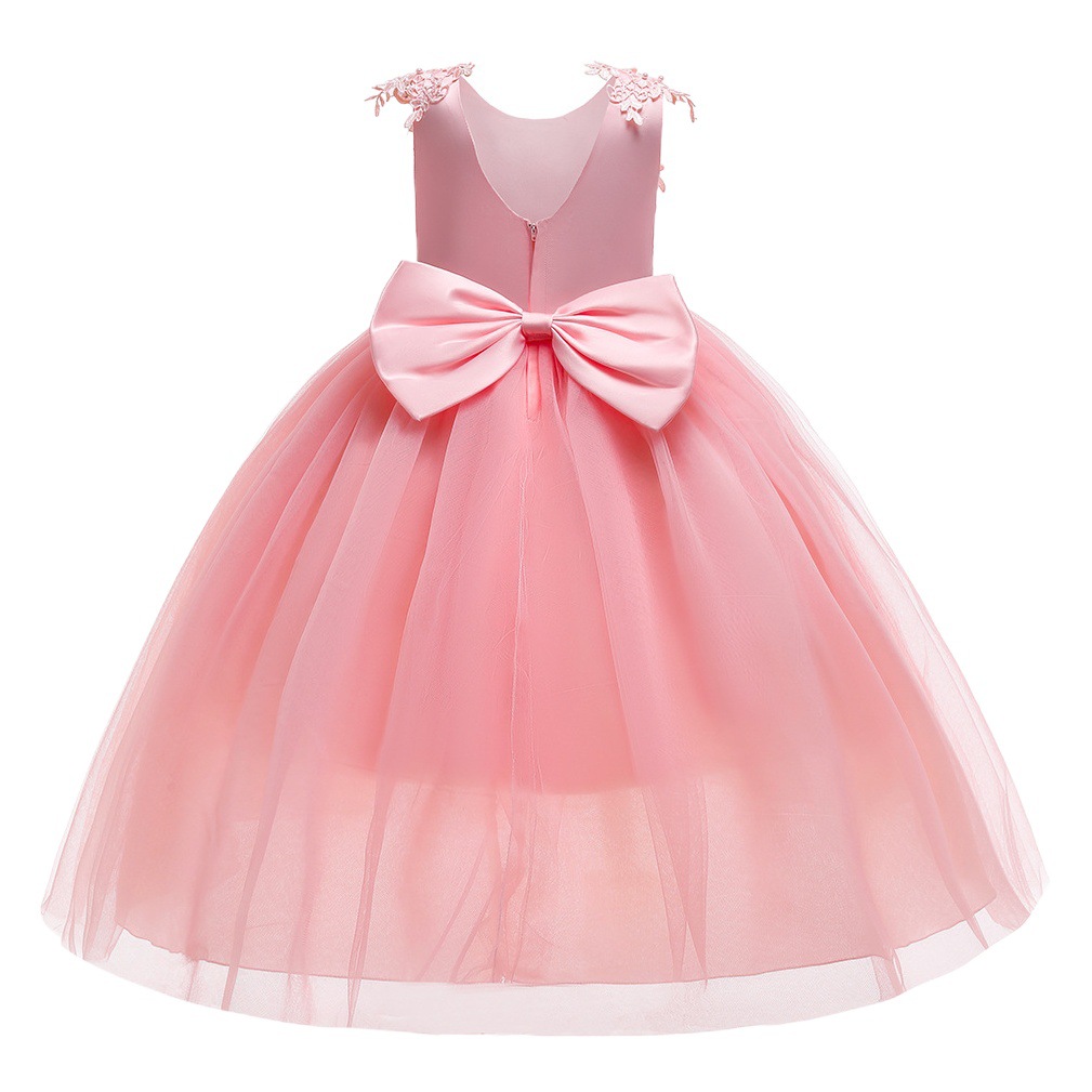 New Children's Dress Princess Dress Embroidered Backless Big Bow Flower Girl Wedding Dress Host Girl's Catwalk Dress
